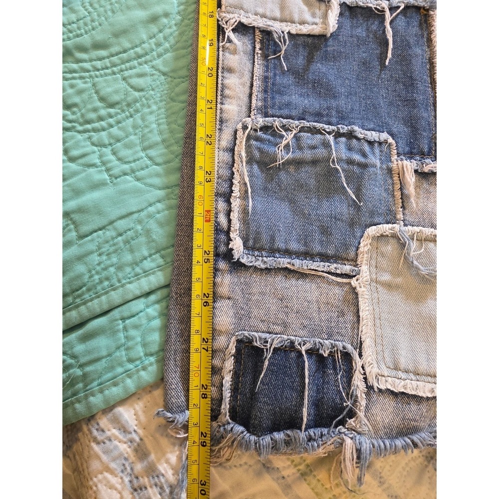 BoohooMAN Mens‎ Patchwork Denim Jeans Blue Frayed Raw Edge Streetwear 32S - Picture 9 of 11